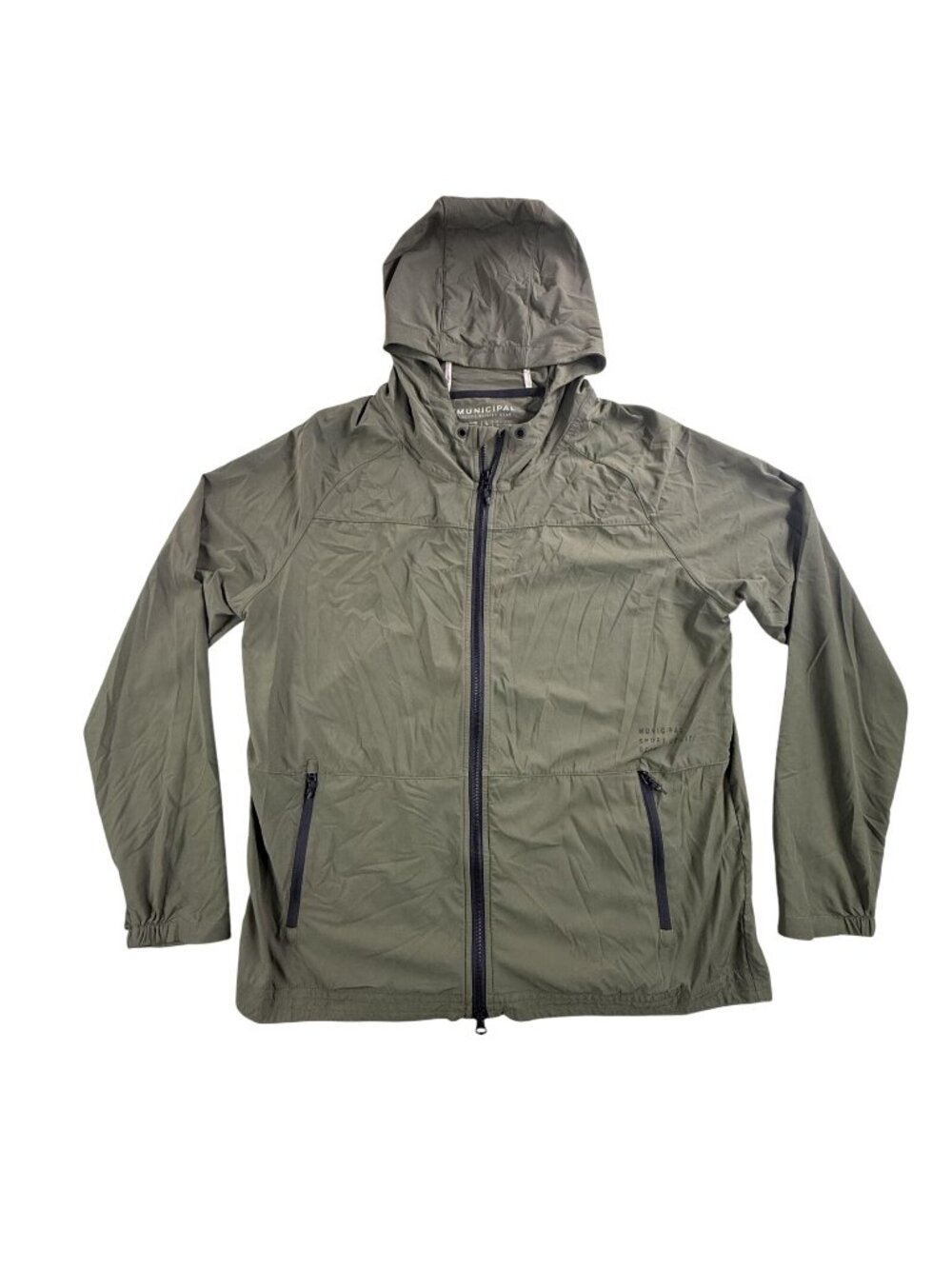 Municipal Sport Utility Gear Jacket Mens Large Green Hooded Full Zip Windbreaker